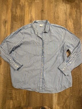 J. Crew Factory Blue and White Vertical Stripe Button-Down Shirt XXL
